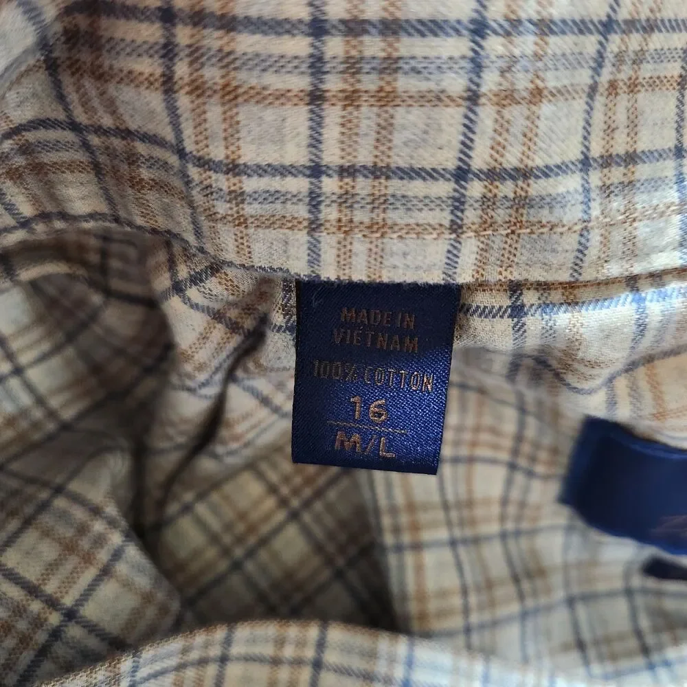David Donahue Button Up Shirt Men 16 M/L Gray Plaid Long Sleeve Fusion